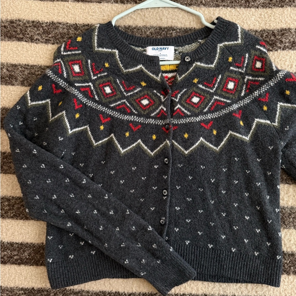 Old Navy Women's Black and Red Patterned Cardigan